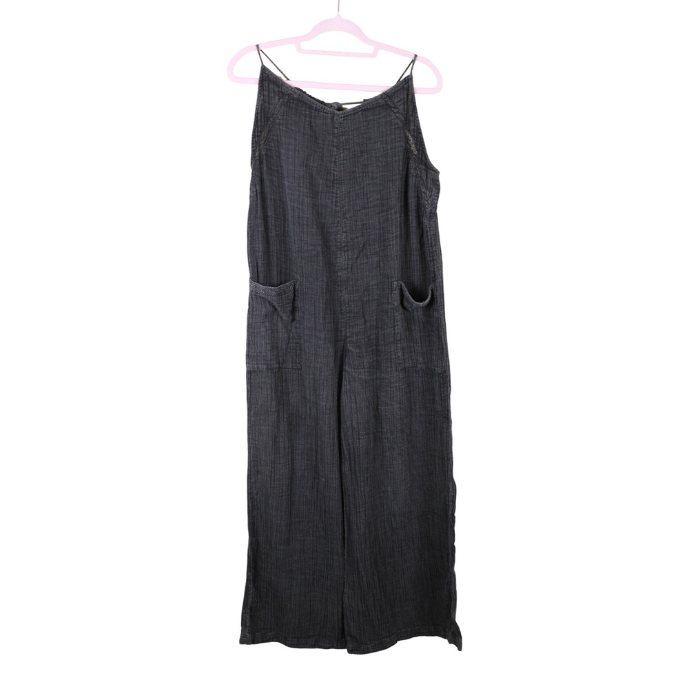 Urban Outfitters Boho Lagenlook Distressed Black Slouchy Wide Leg Jumpsuit M